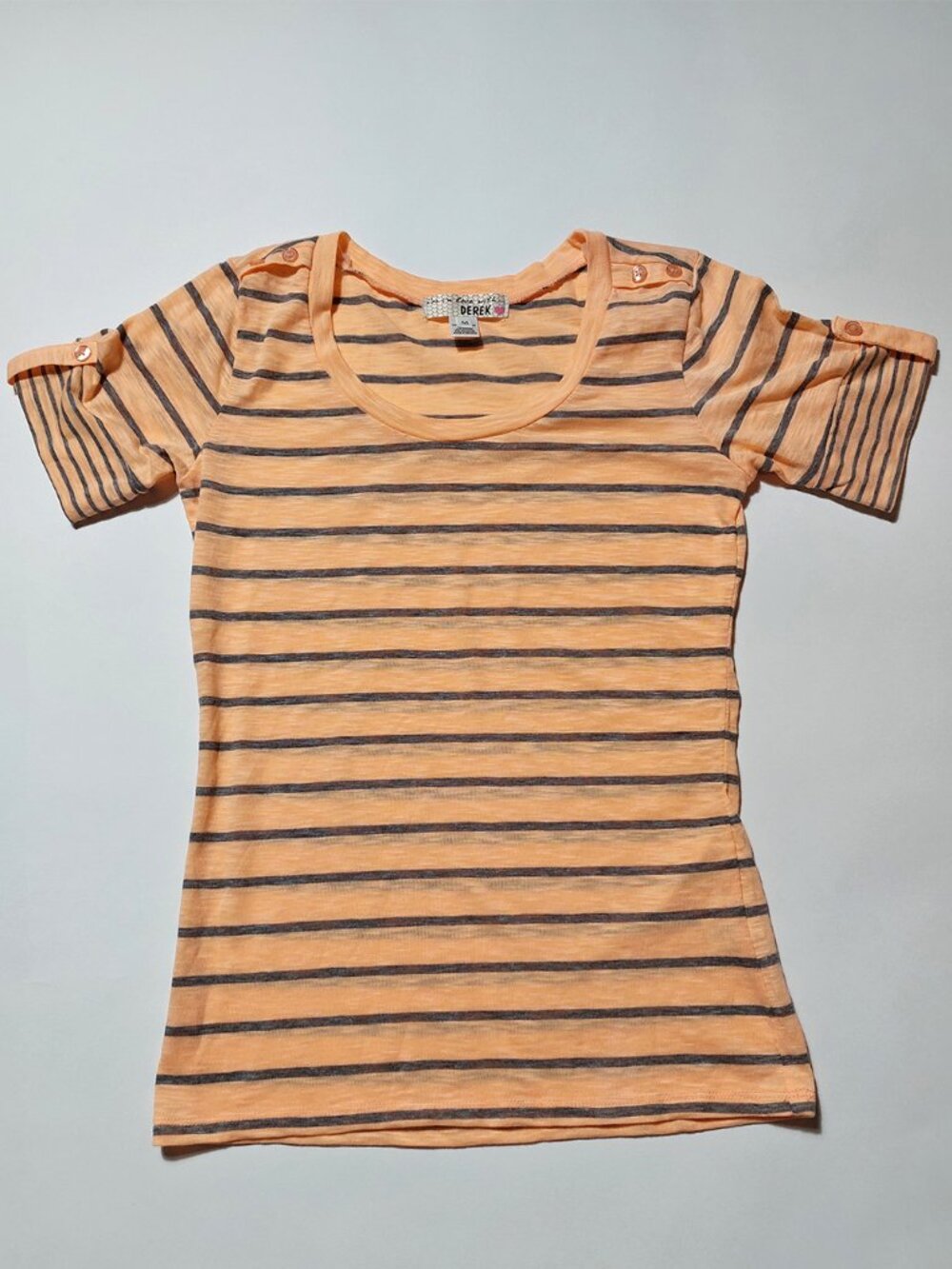 NWT Derek Heart Striped Button T-Shirt